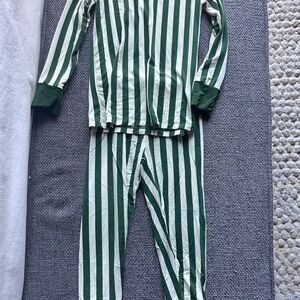 In My Jammers Green and White Striped Kids Pajamas 2T